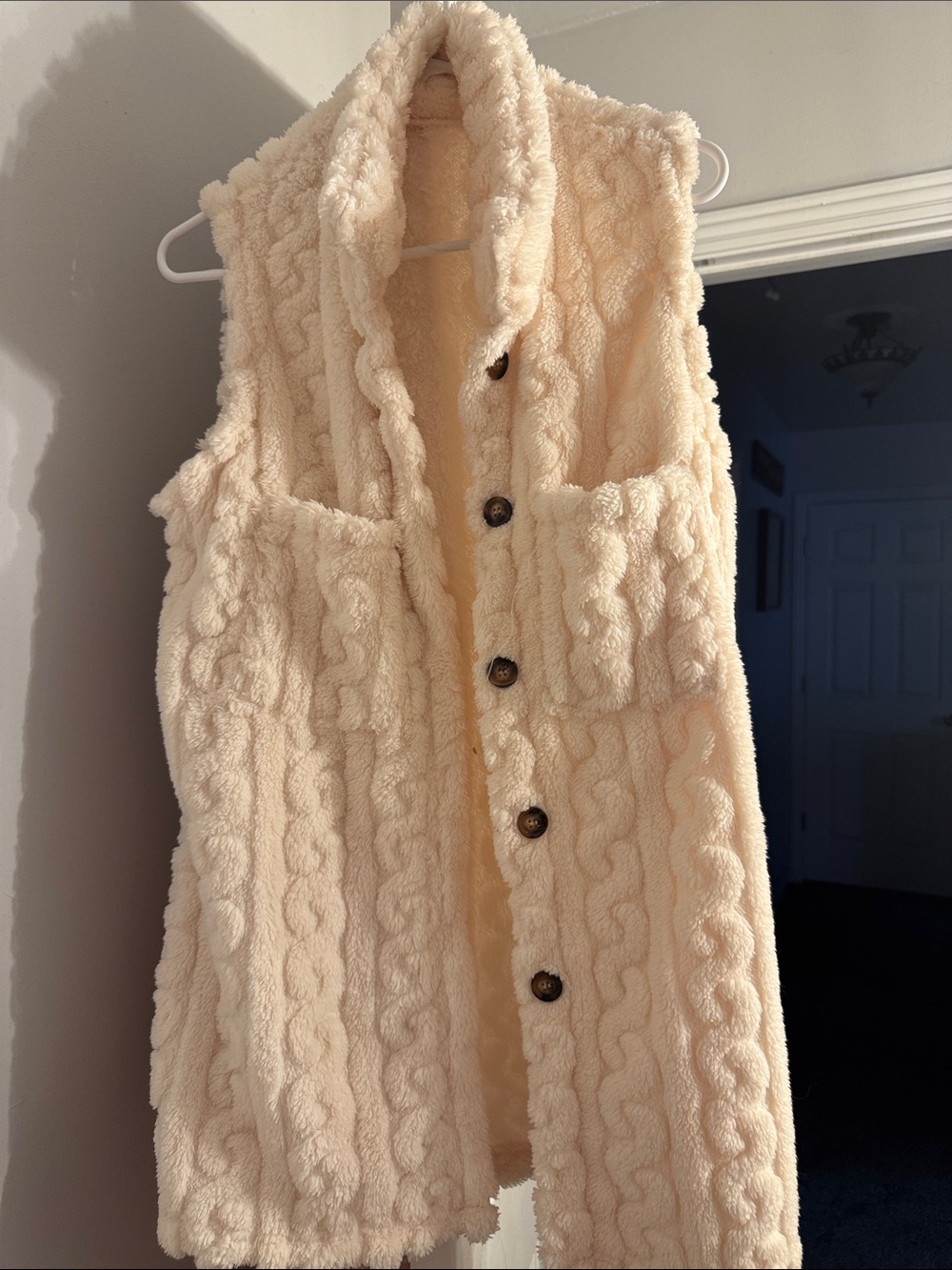 Cozy Cream Sherpa Button-Front Womens Vest